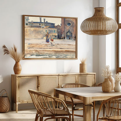 Immerse yourself in the serene elegance of 'Sunlit Piazza Watercolor Wanderlust,' capturing the for Dining