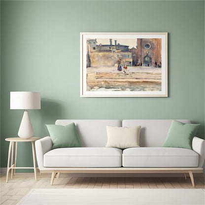 Immerse yourself in the serene elegance of 'Sunlit Piazza Watercolor Wanderlust,' capturing the for Hall