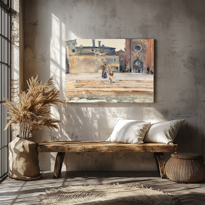 Immerse yourself in the serene elegance of 'Sunlit Piazza Watercolor Wanderlust,' capturing the for Veranda
