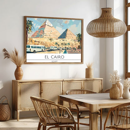 Discover the allure of Egypt with this vibrant depiction of the pyramids under a radiant sky. for Dining