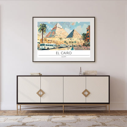 Discover the allure of Egypt with this vibrant depiction of the pyramids under a radiant sky. for Foyer