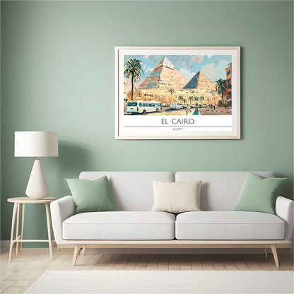 Discover the allure of Egypt with this vibrant depiction of the pyramids under a radiant sky. for Hall