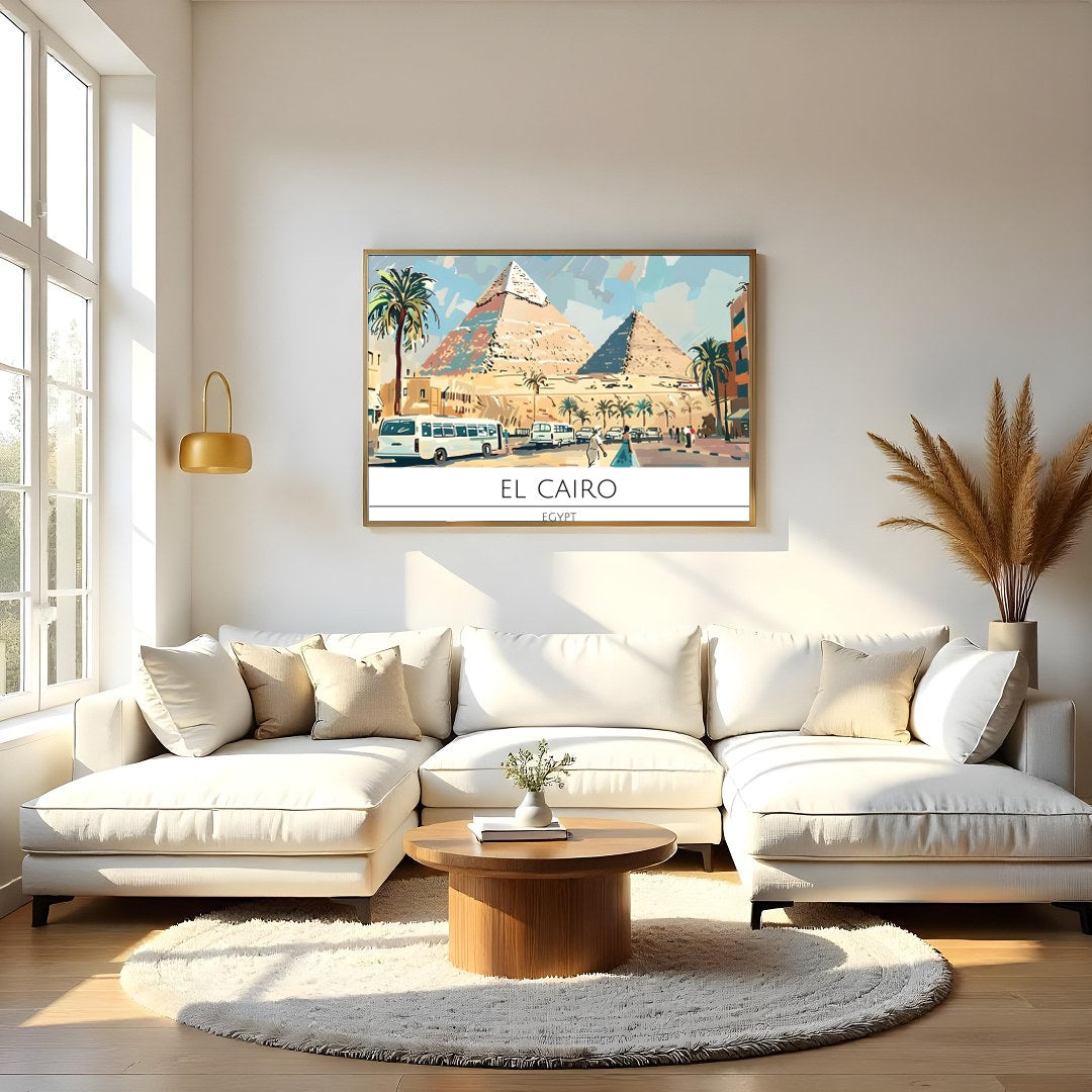 Discover the allure of Egypt with this vibrant depiction of the pyramids under a radiant sky. for Living Room