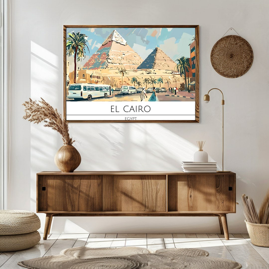 Discover the allure of Egypt with this vibrant depiction of the pyramids under a radiant sky. for Sitting Area