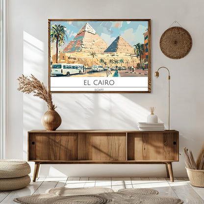 Discover the allure of Egypt with this vibrant depiction of the pyramids under a radiant sky. for Sitting Area