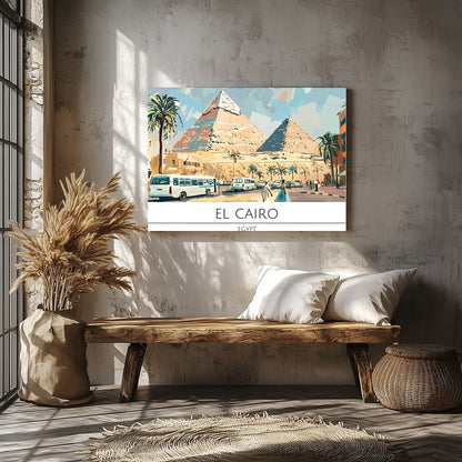 Discover the allure of Egypt with this vibrant depiction of the pyramids under a radiant sky. for Veranda