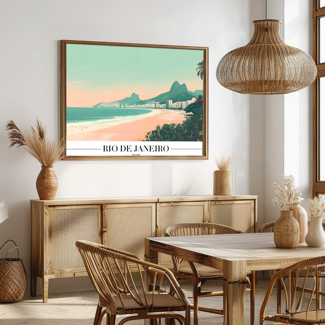 Capture the essence of Brazil with this stunning depiction of Rio de Janeiro's iconic coastline. for Dining