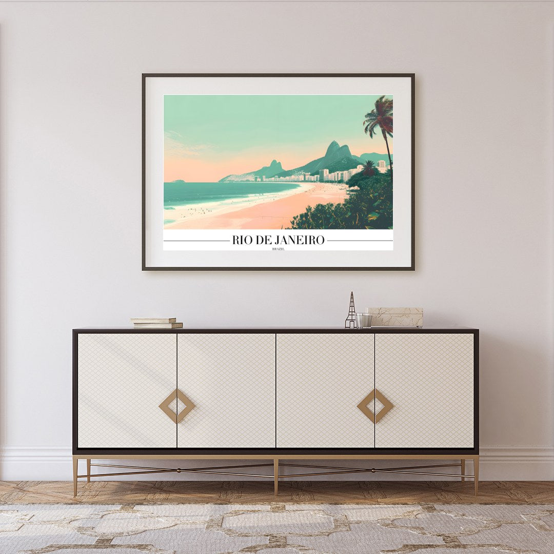 Capture the essence of Brazil with this stunning depiction of Rio de Janeiro's iconic coastline. for Foyer