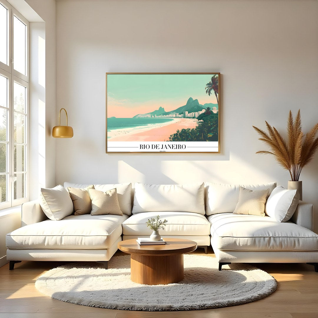 Capture the essence of Brazil with this stunning depiction of Rio de Janeiro's iconic coastline. for Living Room