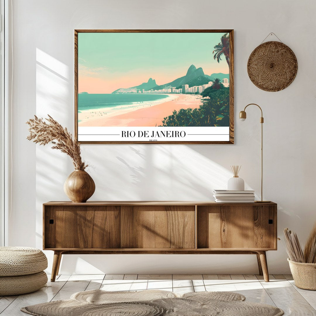 Capture the essence of Brazil with this stunning depiction of Rio de Janeiro's iconic coastline. for Sitting Area