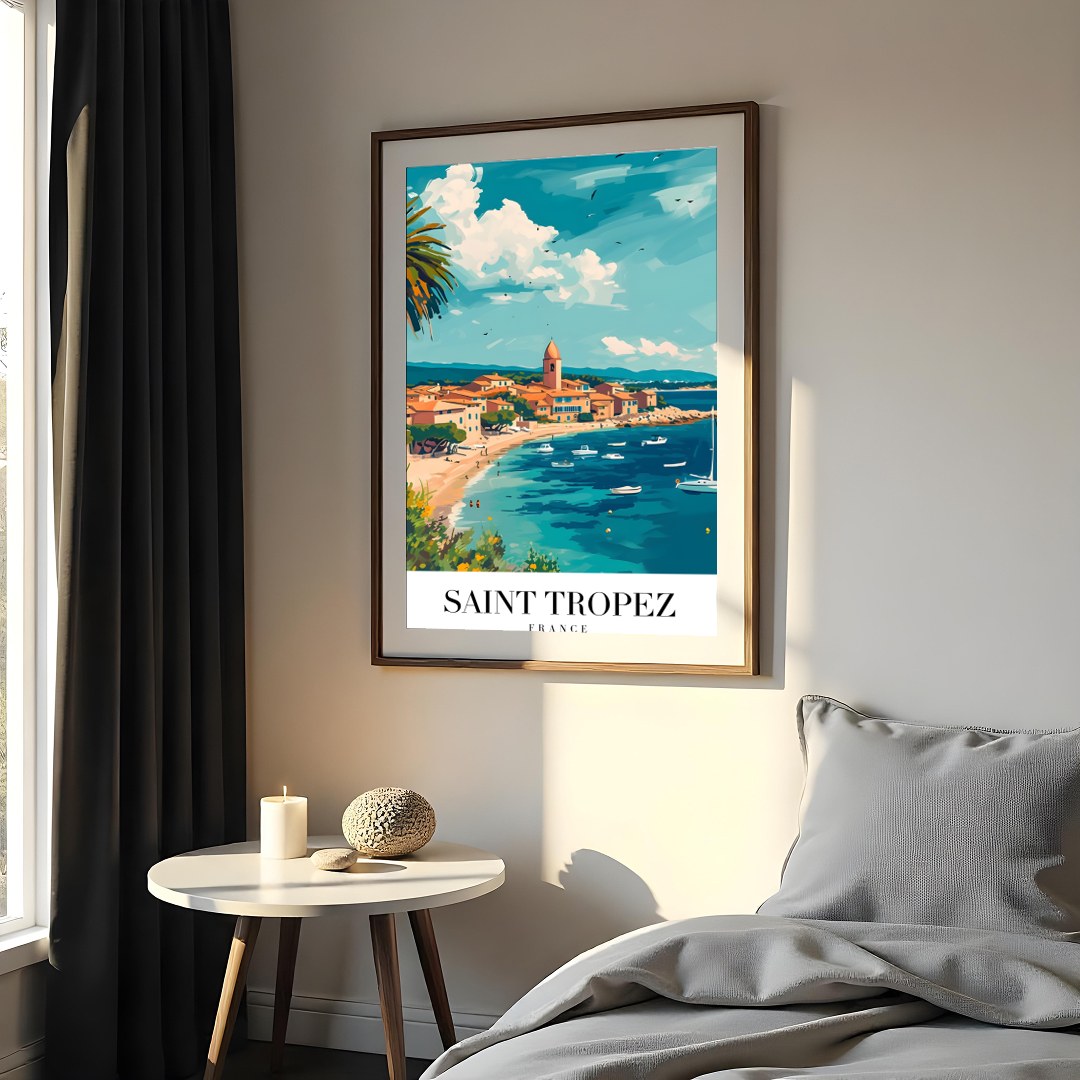Experience the charm of Saint Tropez with this vibrant piece capturing the lively harbor and for Bedroom