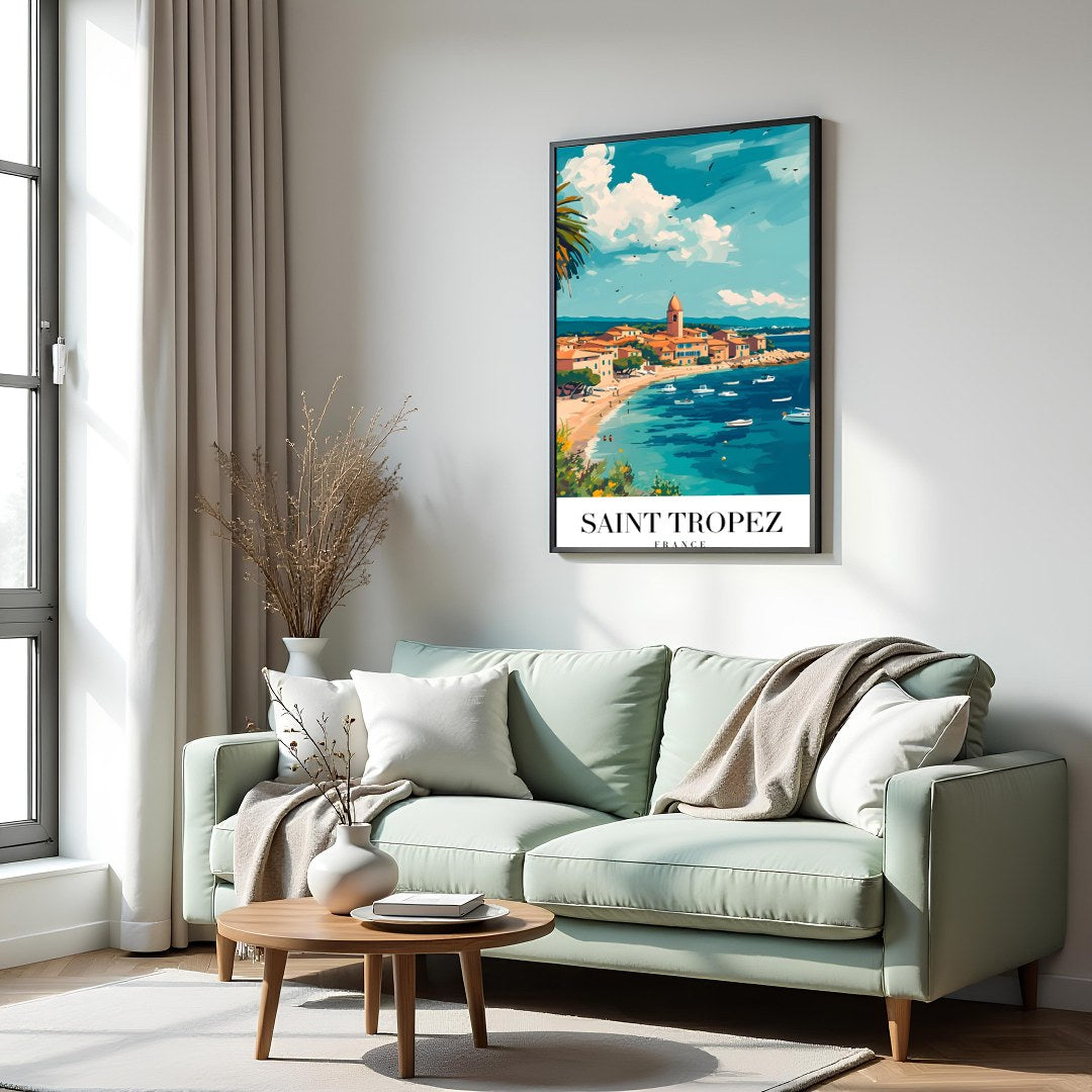 Experience the charm of Saint Tropez with this vibrant piece capturing the lively harbor and for Hall