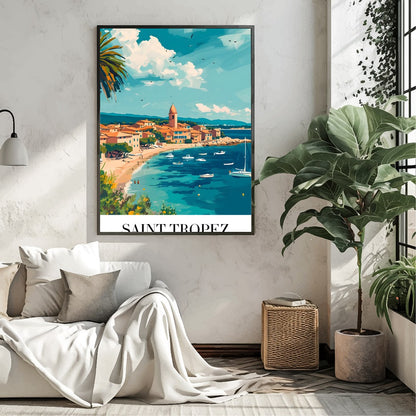 Experience the charm of Saint Tropez with this vibrant piece capturing the lively harbor and for Living Room