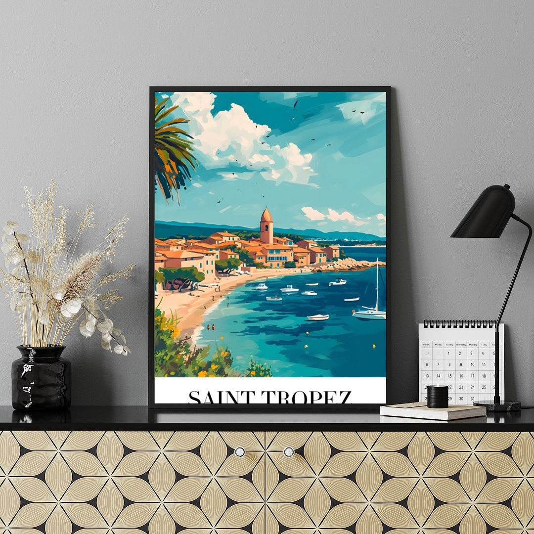 Experience the charm of Saint Tropez with this vibrant piece capturing the lively harbor and for Shelf