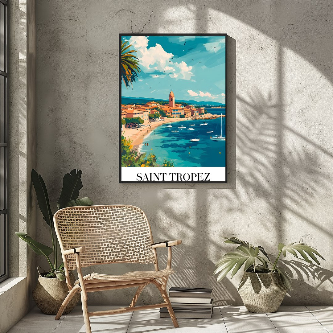 Experience the charm of Saint Tropez with this vibrant piece capturing the lively harbor and for Sitting Area