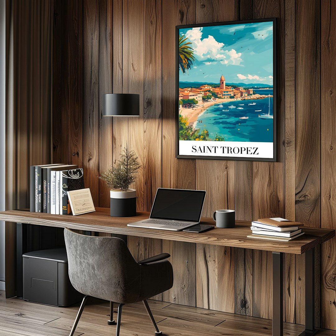 Experience the charm of Saint Tropez with this vibrant piece capturing the lively harbor and for Study and Office
