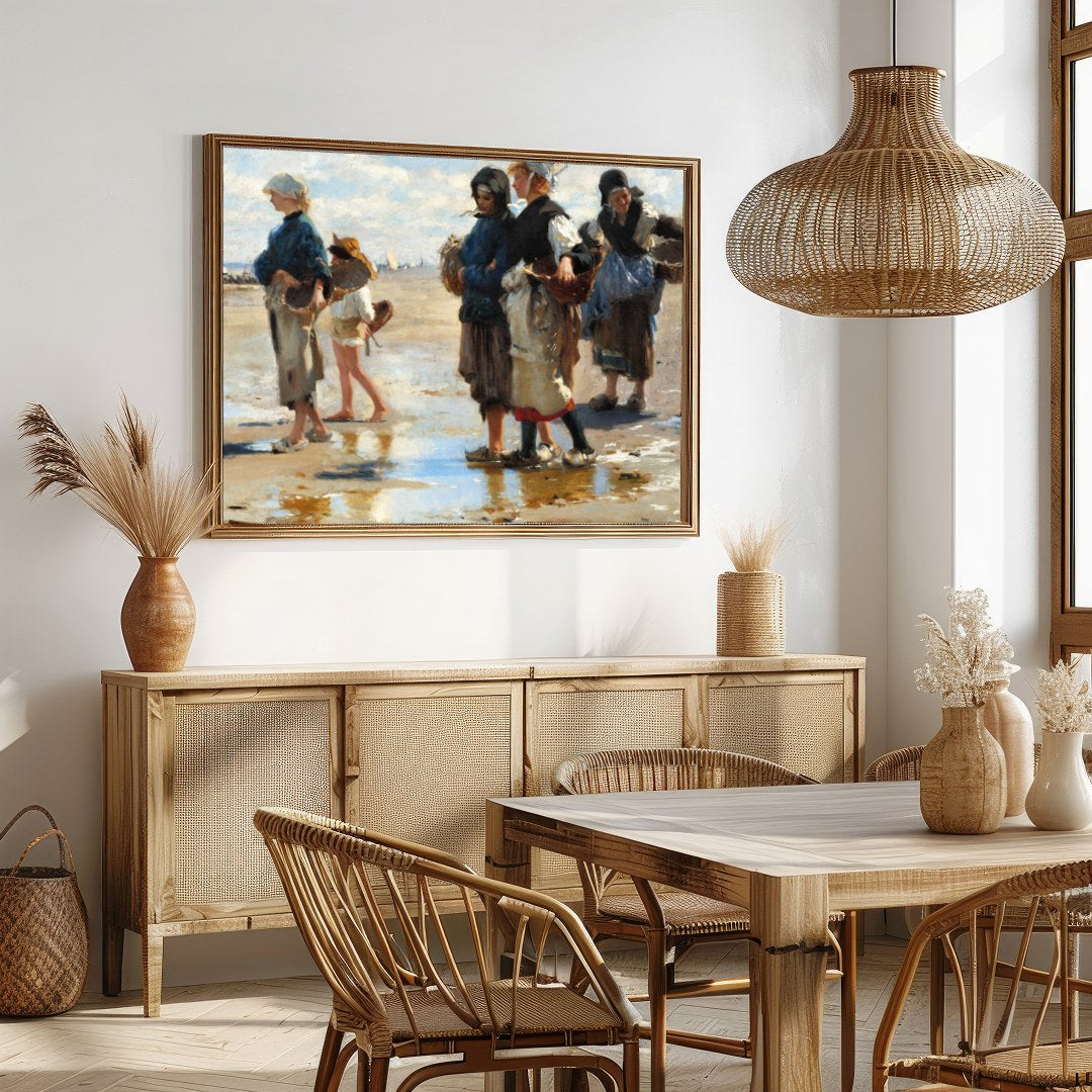 Experience the charm of a bustling seaside market with this evocative painting. The artwork for Dining