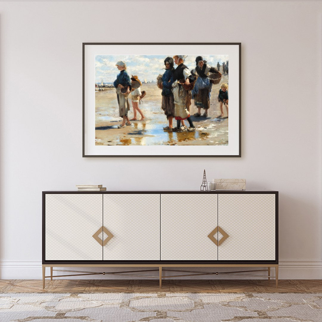 Experience the charm of a bustling seaside market with this evocative painting. The artwork for Foyer