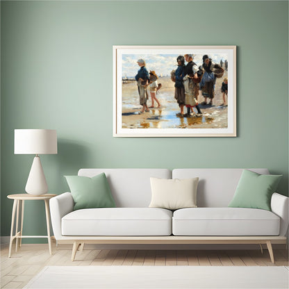 Experience the charm of a bustling seaside market with this evocative painting. The artwork for Hall