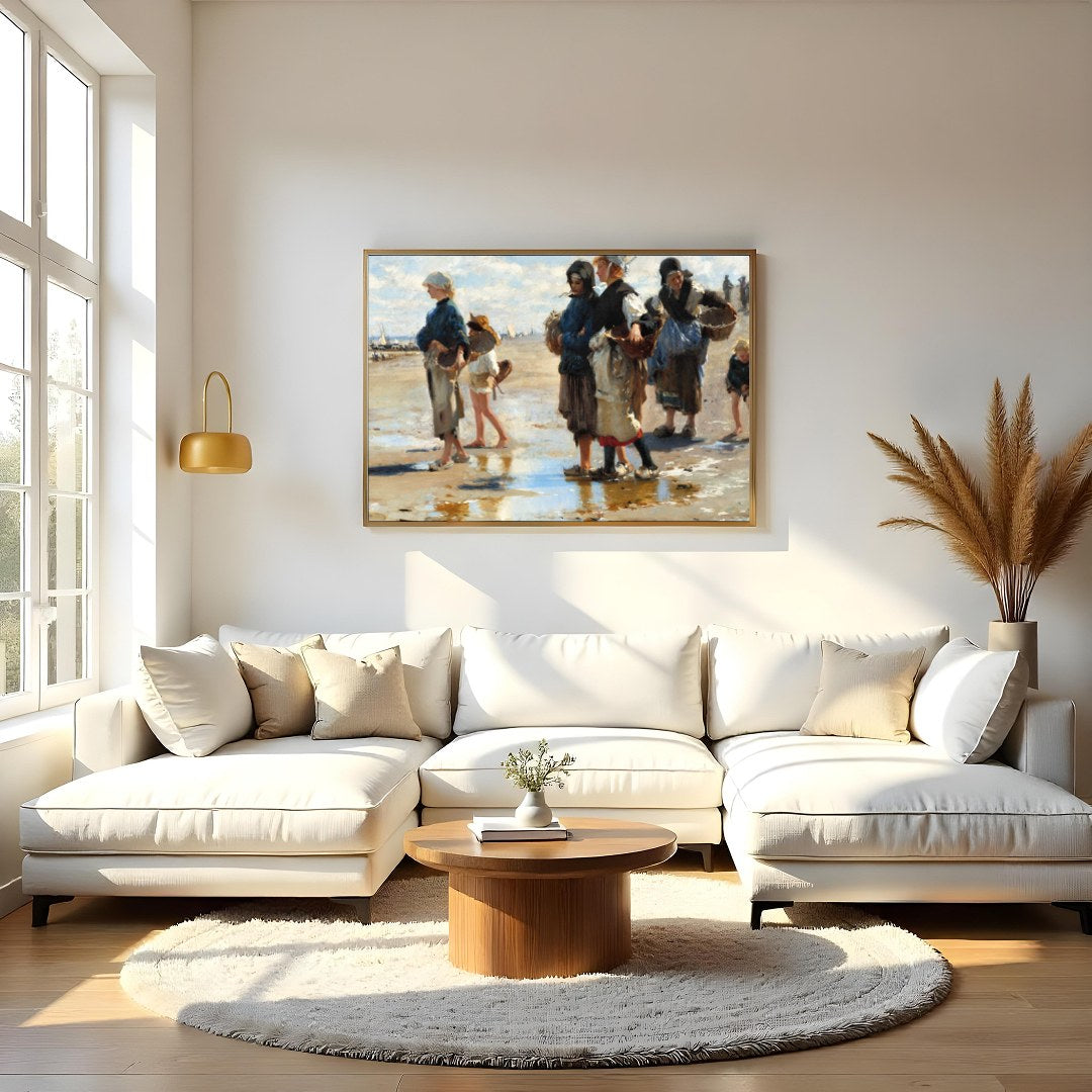 Experience the charm of a bustling seaside market with this evocative painting. The artwork for Living Room