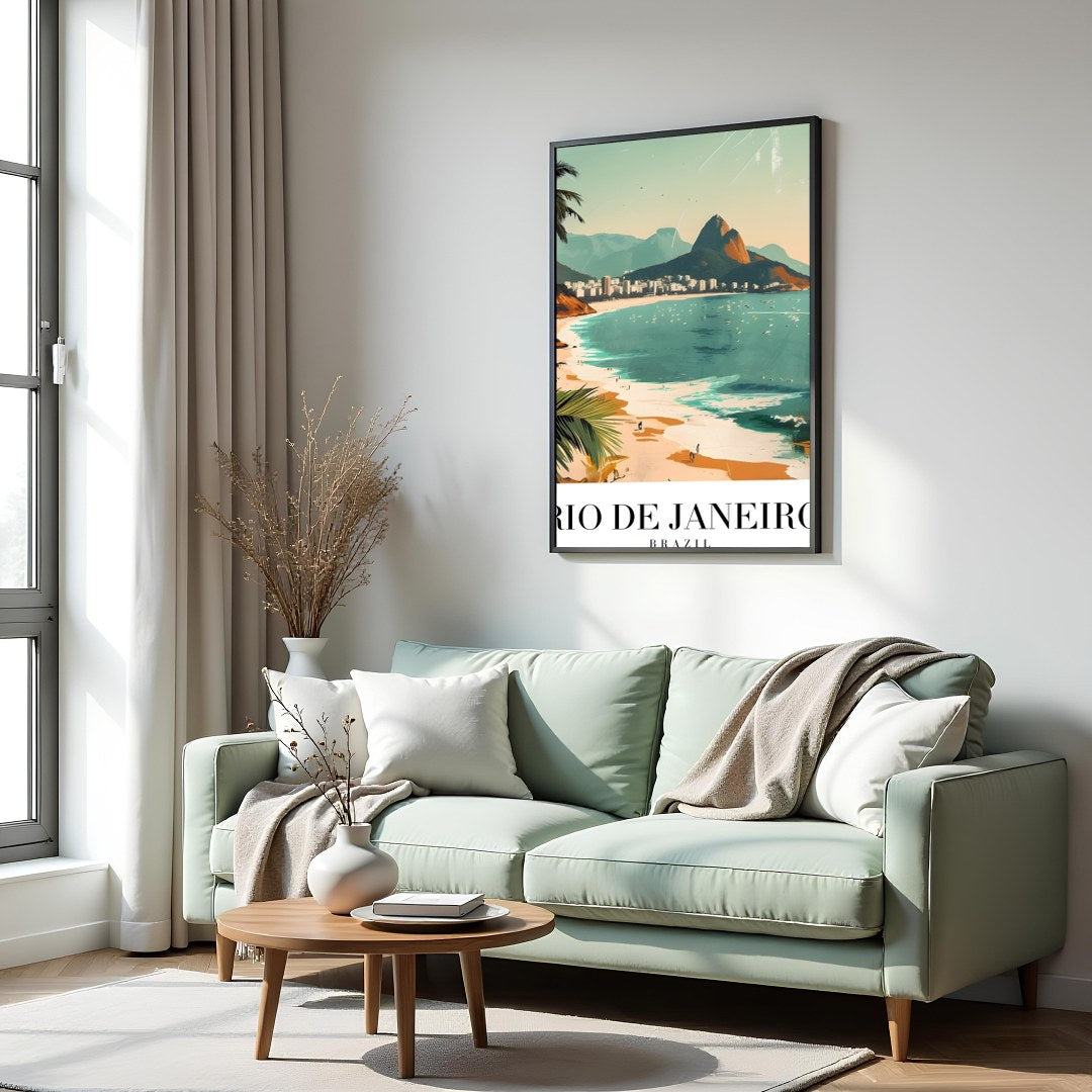 Capture the vibrant energy of Brazil with 'Sunlit Shores of Rio De Janeiro.' This artwork for Hall