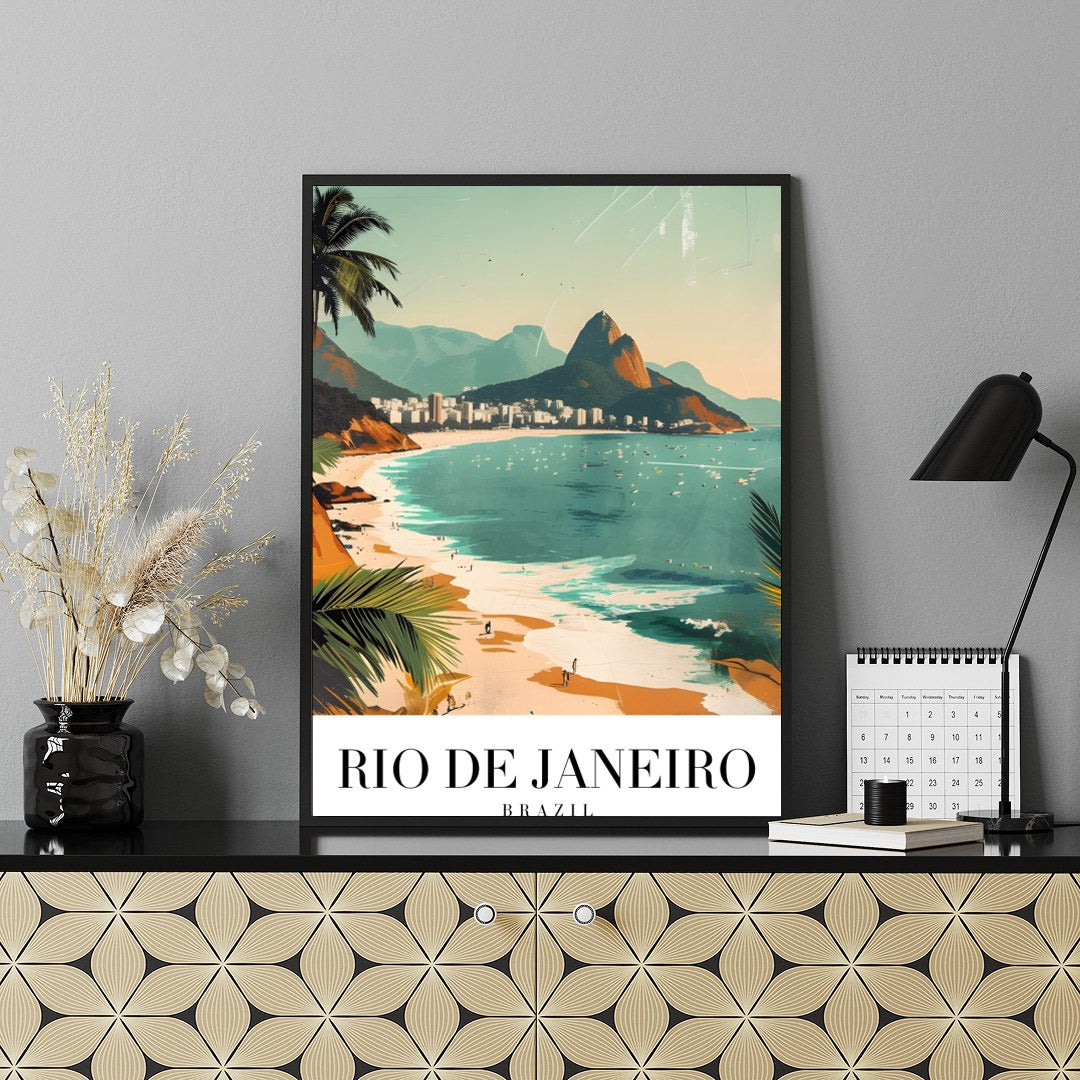 Capture the vibrant energy of Brazil with 'Sunlit Shores of Rio De Janeiro.' This artwork for Shelf
