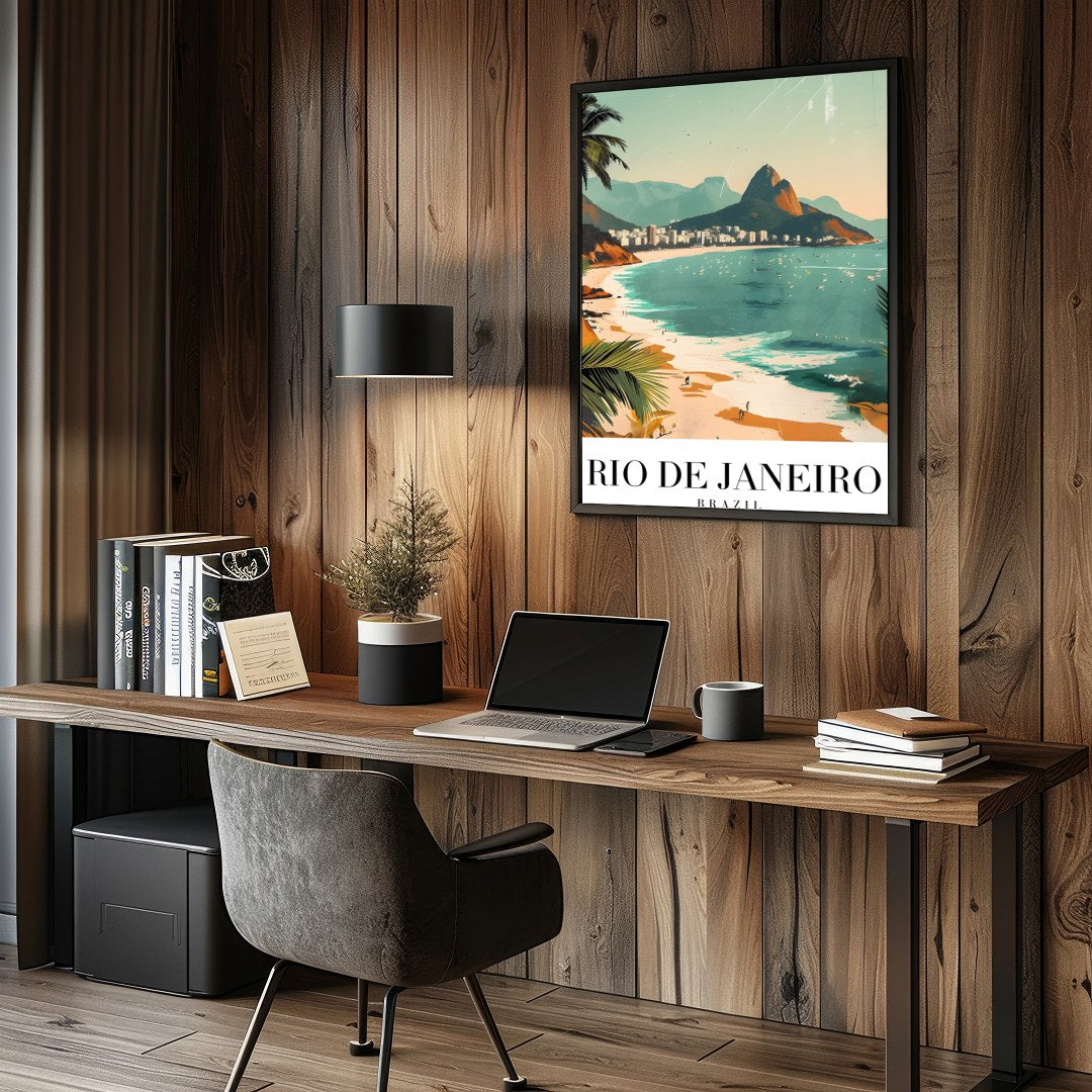Capture the vibrant energy of Brazil with 'Sunlit Shores of Rio De Janeiro.' This artwork for Study and Office