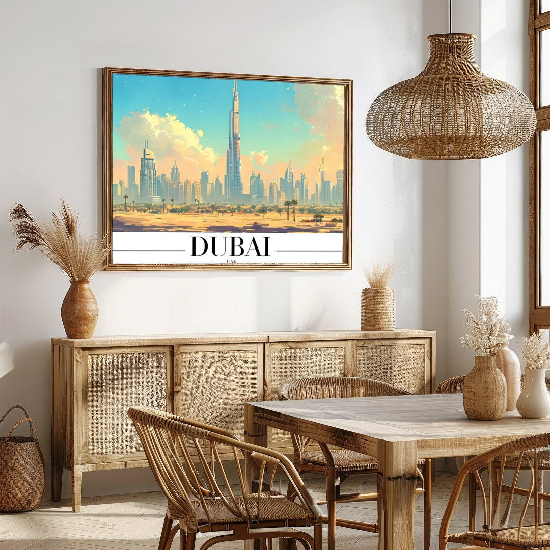 Experience the breathtaking beauty of Dubai with this stunning wall art. The vivid portrayal of the for Dining