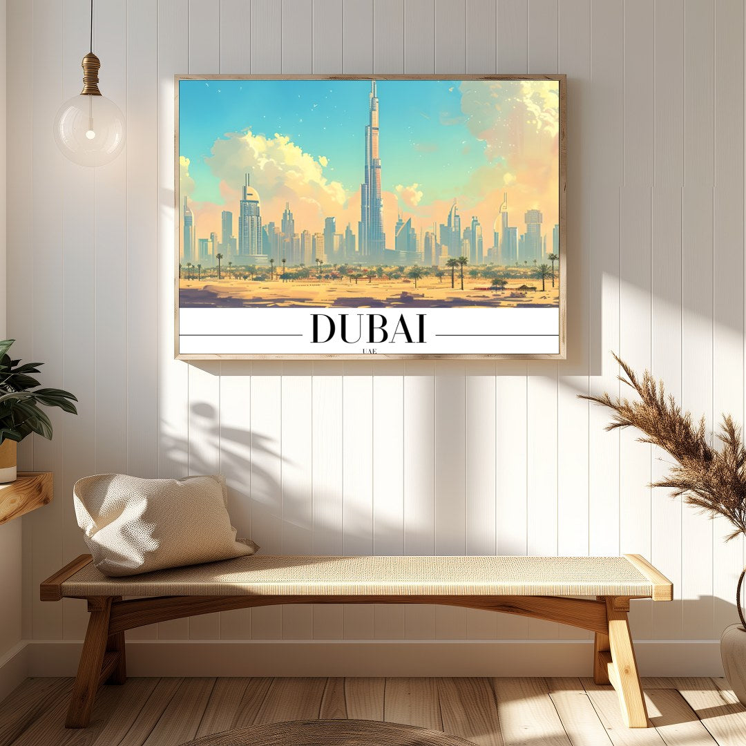 Experience the breathtaking beauty of Dubai with this stunning wall art. The vivid portrayal of the for Hallway