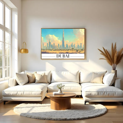 Experience the breathtaking beauty of Dubai with this stunning wall art. The vivid portrayal of the for Living Room