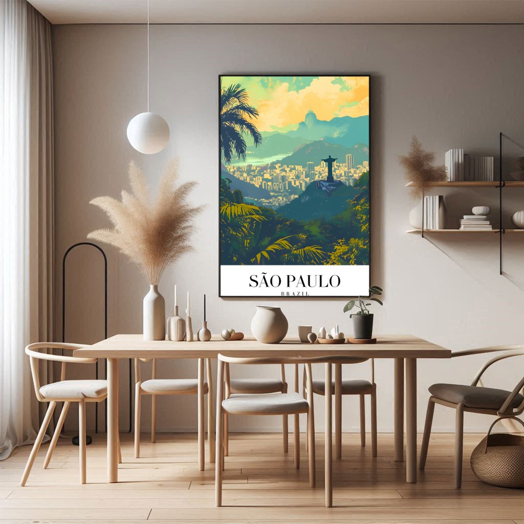 Capture the vibrant essence of São Paulo with this stunning artwork that beautifully depicts its for Dining