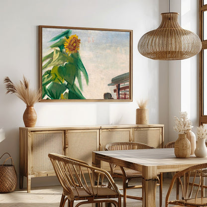 This vibrant piece captures the essence of a towering sunflower bathed in sunlight, set against a for Dining