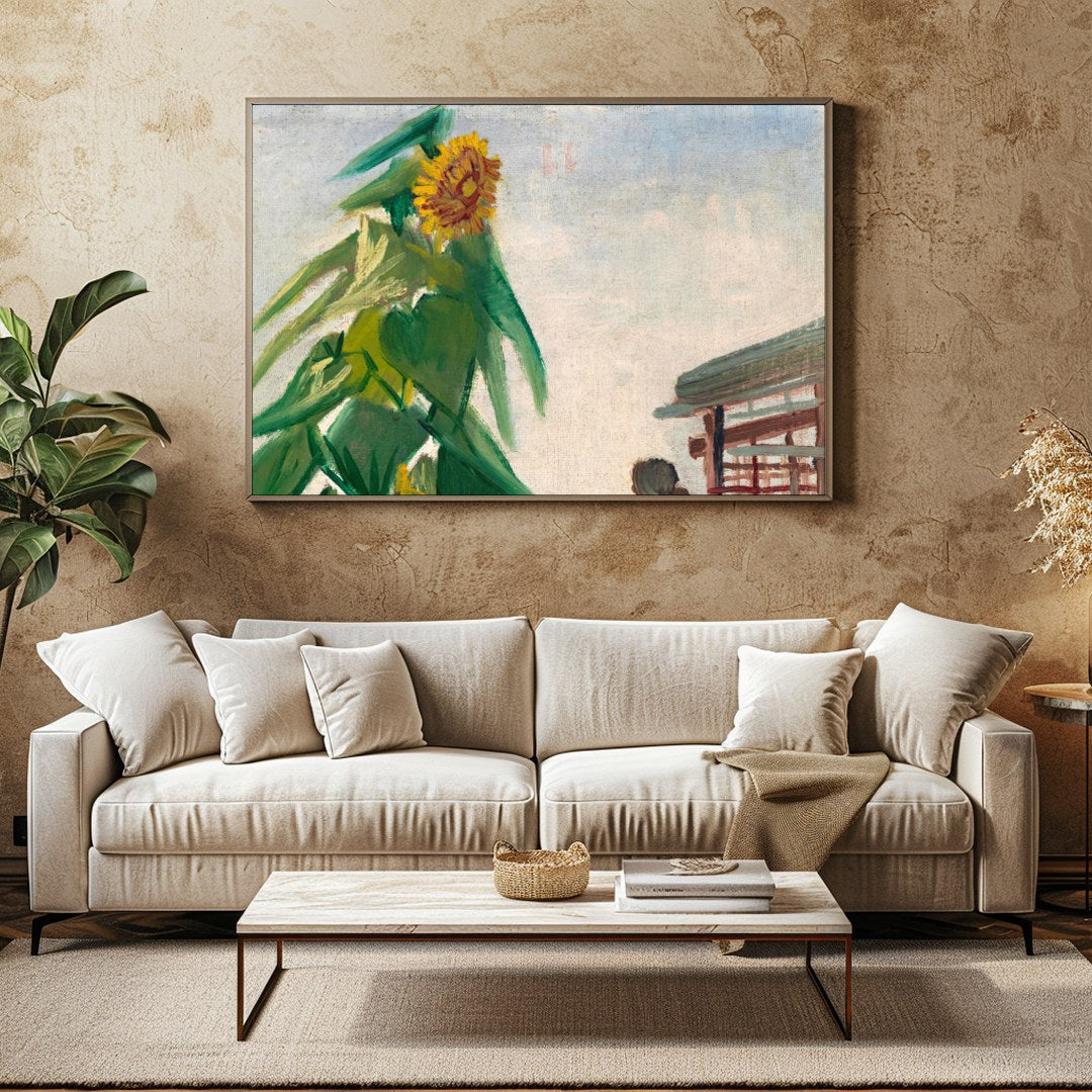 This vibrant piece captures the essence of a towering sunflower bathed in sunlight, set against a for Family Room