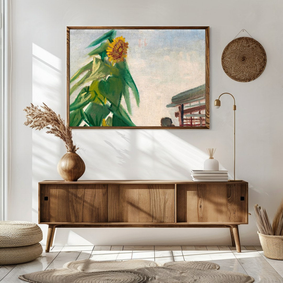 This vibrant piece captures the essence of a towering sunflower bathed in sunlight, set against a for Sitting Area