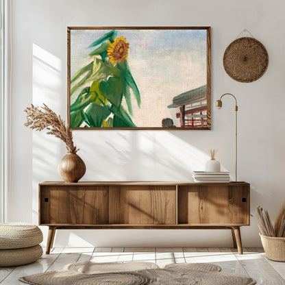 This vibrant piece captures the essence of a towering sunflower bathed in sunlight, set against a for Sitting Area