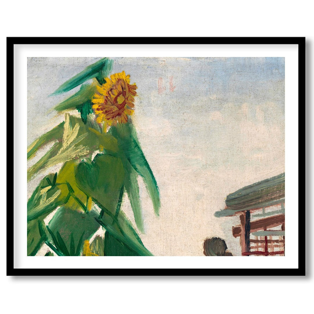 This vibrant piece captures the essence of a towering sunflower bathed in sunlight, set against a for space