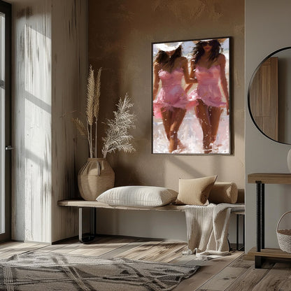 Capture the carefree elegance of a beachside stroll with 'Sunlit Stroll: Cowboy Chic.' This for gallery
