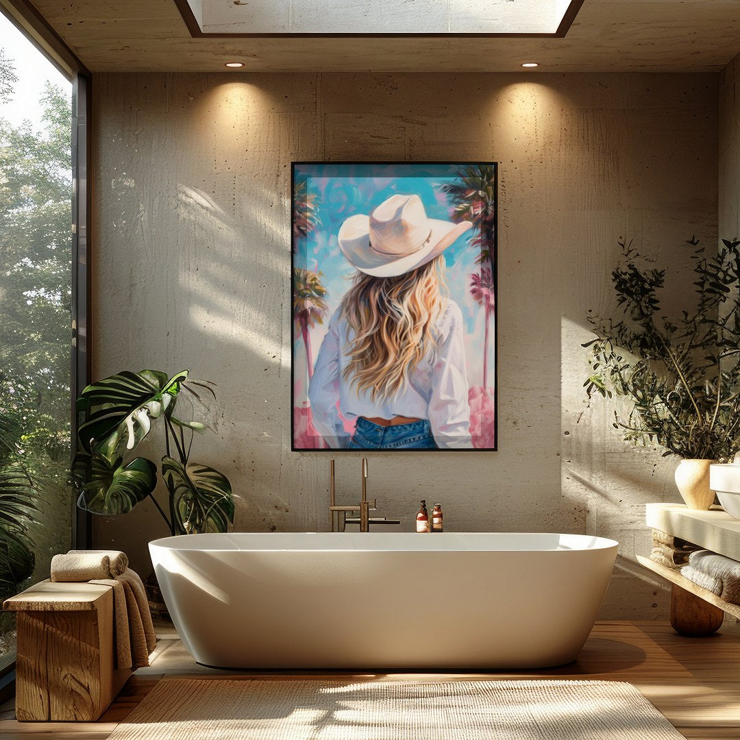 Embrace the warmth and tranquility of a sunlit day with this vibrant artwork, featuring a serene for Bathroom