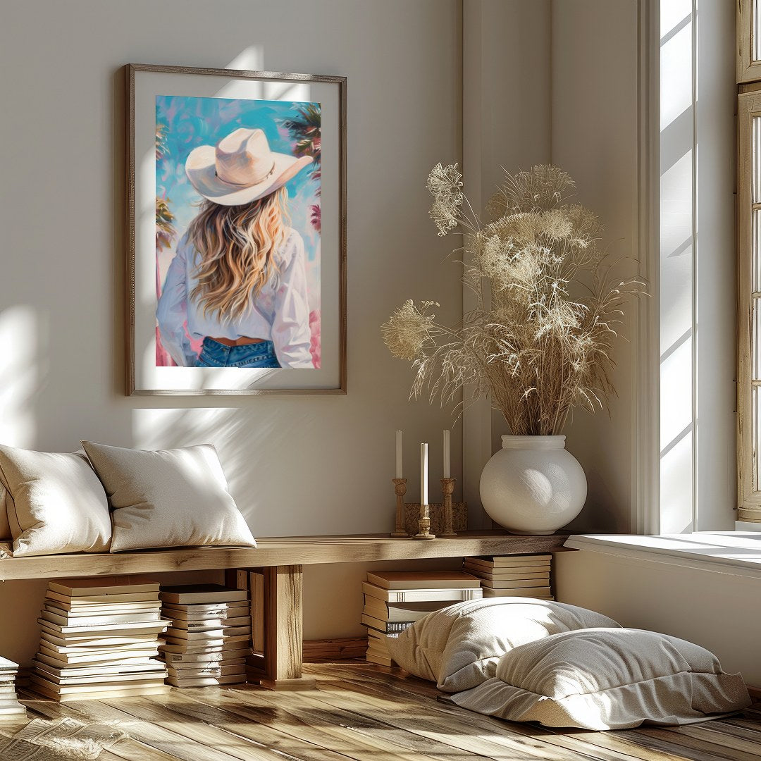 Embrace the warmth and tranquility of a sunlit day with this vibrant artwork, featuring a serene for haven