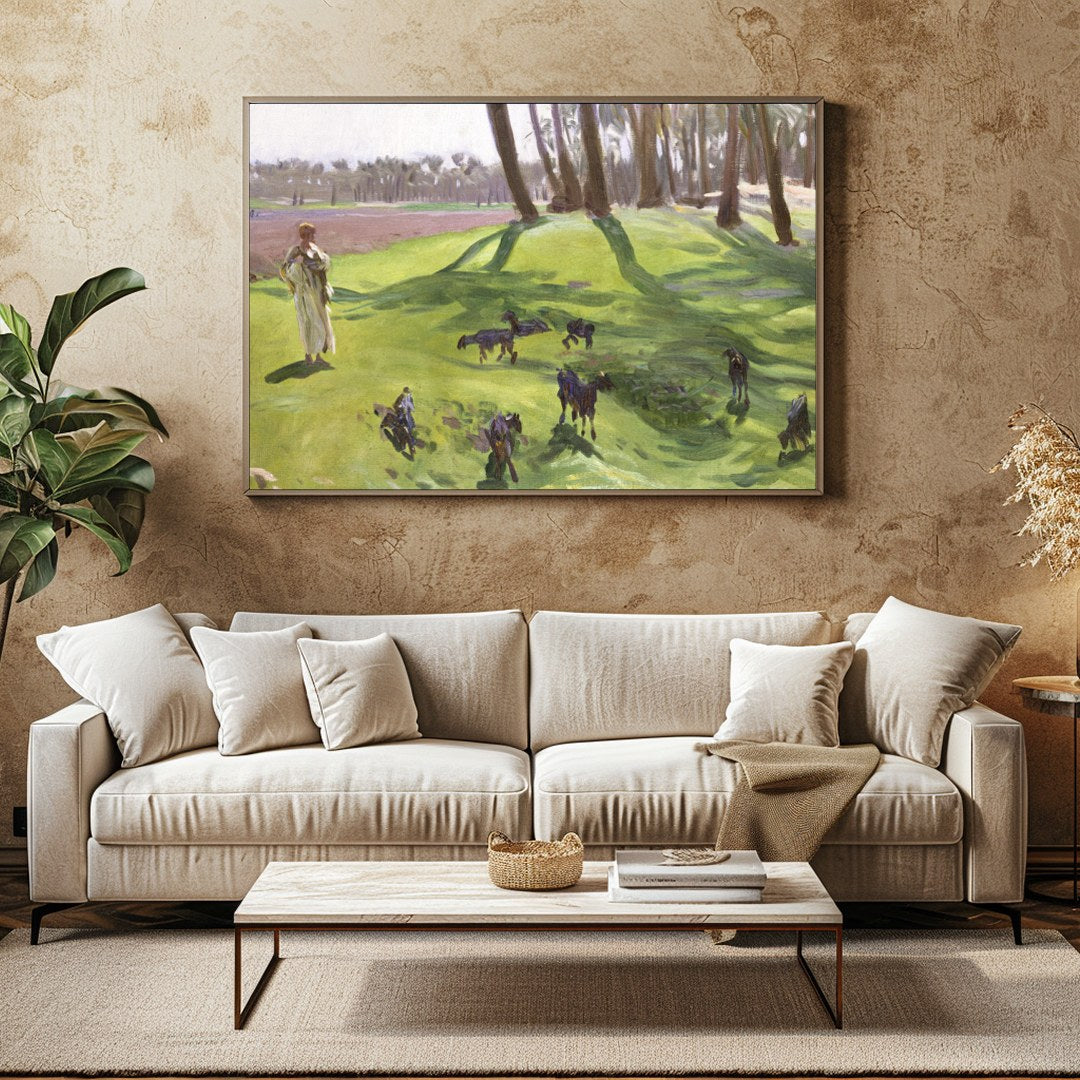 This captivating artwork captures a tranquil moment in a sun-drenched forest clearing. The distinct for Family Room