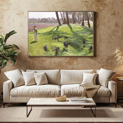 This captivating artwork captures a tranquil moment in a sun-drenched forest clearing. The distinct for Family Room