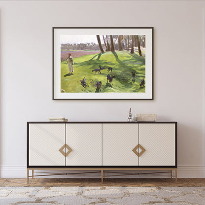 This captivating artwork captures a tranquil moment in a sun-drenched forest clearing. The distinct for Foyer