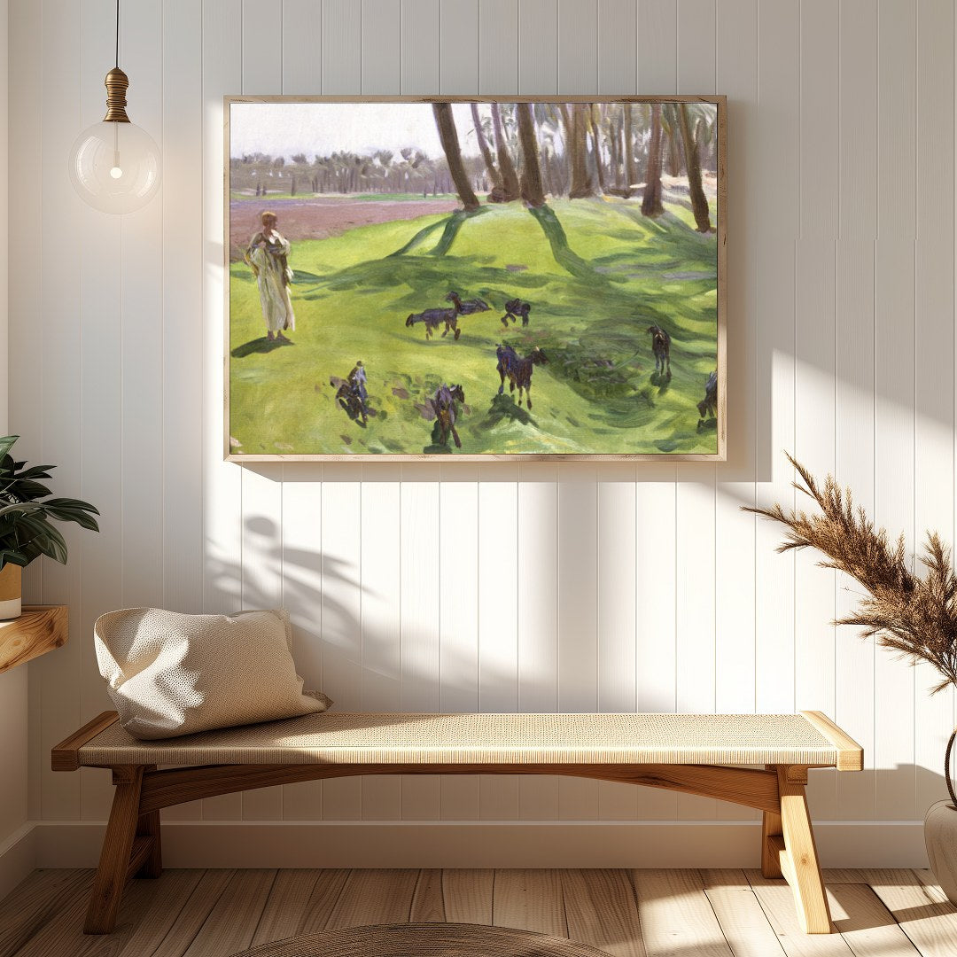 This captivating artwork captures a tranquil moment in a sun-drenched forest clearing. The distinct for Hallway