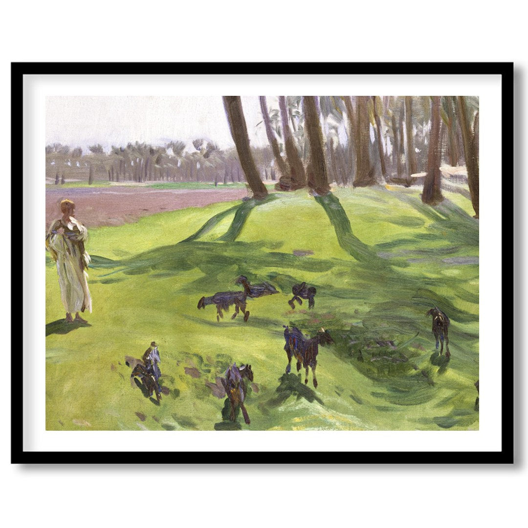 This captivating artwork captures a tranquil moment in a sun-drenched forest clearing. The distinct for house