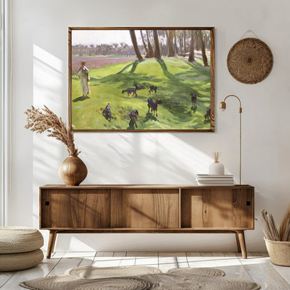 This captivating artwork captures a tranquil moment in a sun-drenched forest clearing. The distinct for Sitting Area