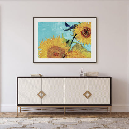 Immerse yourself in the dazzling hues of 'Sunlit Symphony,' a vibrant depiction of sunflowers in for Foyer