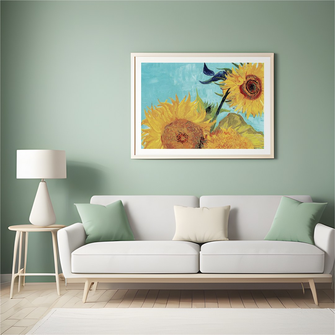 Immerse yourself in the dazzling hues of 'Sunlit Symphony,' a vibrant depiction of sunflowers in for Hall