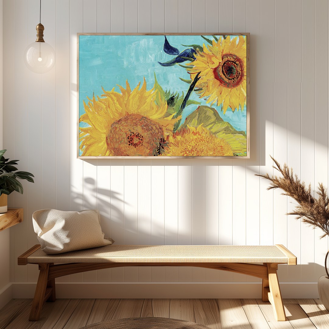 Immerse yourself in the dazzling hues of 'Sunlit Symphony,' a vibrant depiction of sunflowers in for Hallway