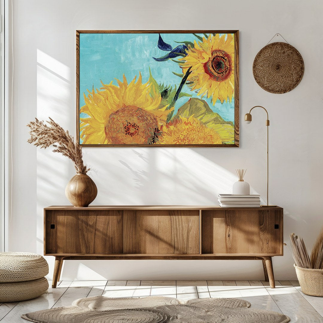 Immerse yourself in the dazzling hues of 'Sunlit Symphony,' a vibrant depiction of sunflowers in for Sitting Area