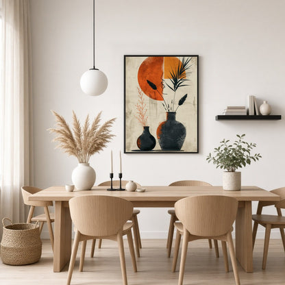 Embrace the elegance of minimalism with this striking art print featuring two terracotta vases for Dining